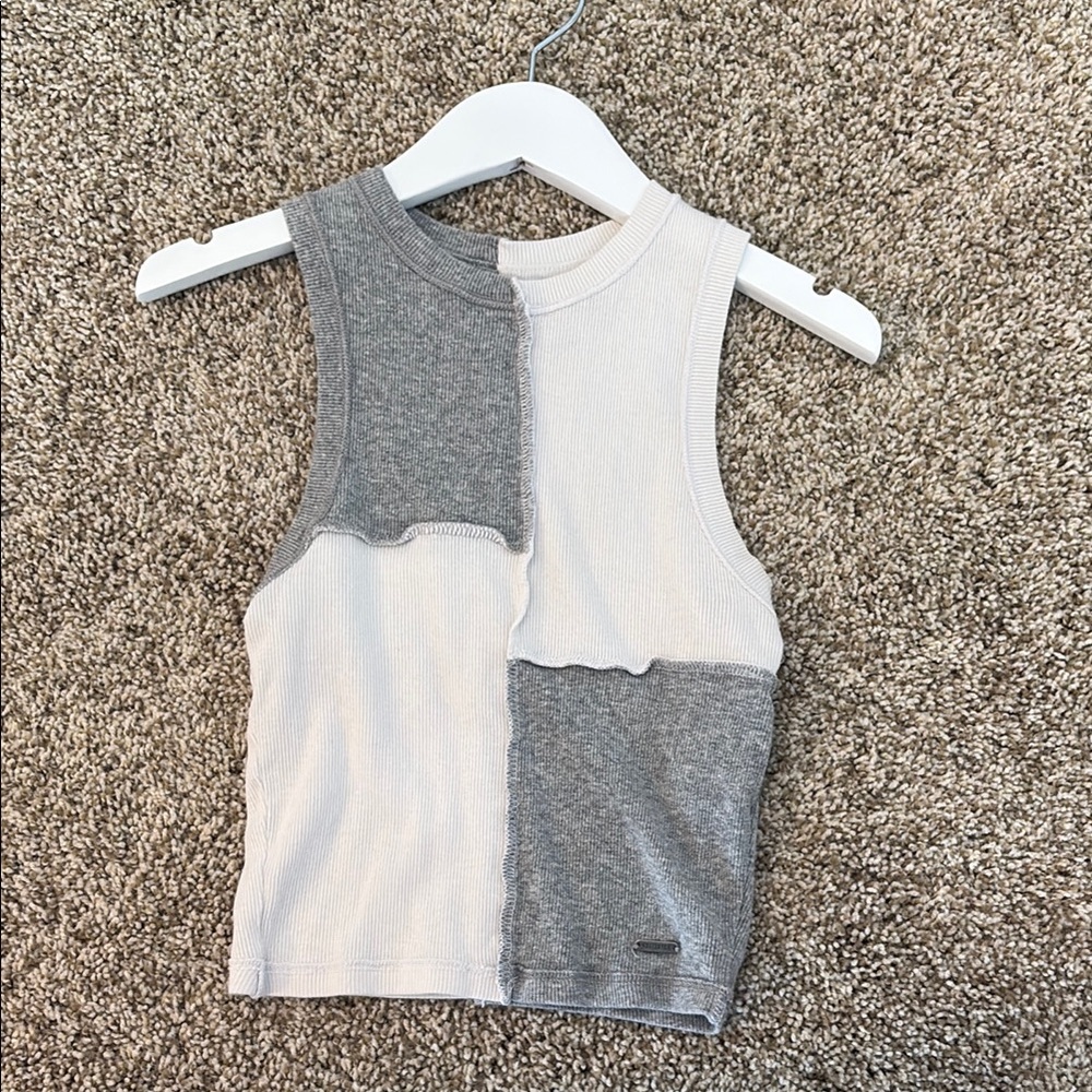 Hollister Gray and White Color-Blocked Tank Top